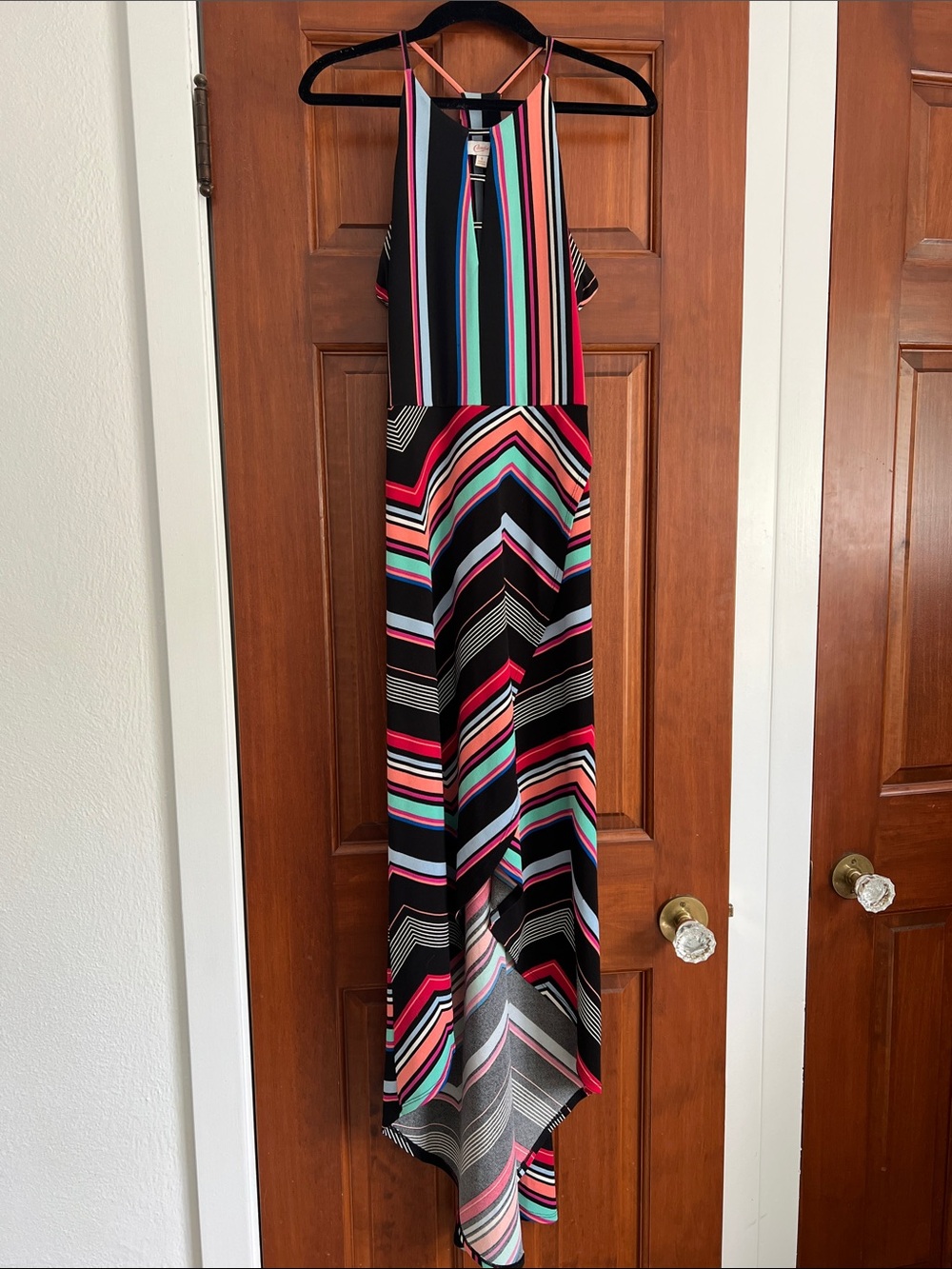 Striped High-Neck Racerback Maxi Hi-Lo Dress